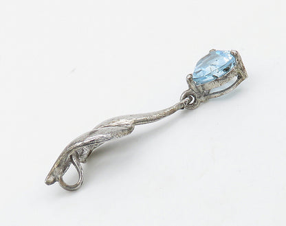 925 Sterling Silver  Shiny Blue Topaz Love Heart Drop Pendant  PT12661