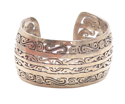 MMA MEXICO 925 Silver  Vintage Dark Tone Wide Swirl Cuff Bracelet  BT1958