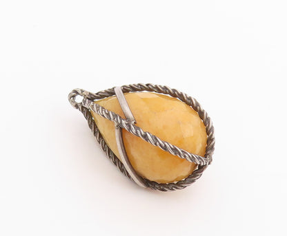 925 Sterling Silver Vintage Pendant Twisted Rope Caged Gemstone  PT24446