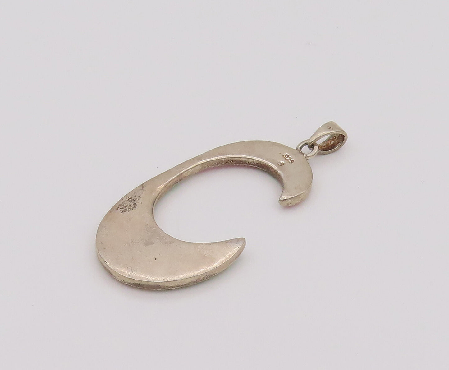 925 Sterling Silver Vintage Two Tone Mother Of Pearl Reverse C Pendant PT22053
