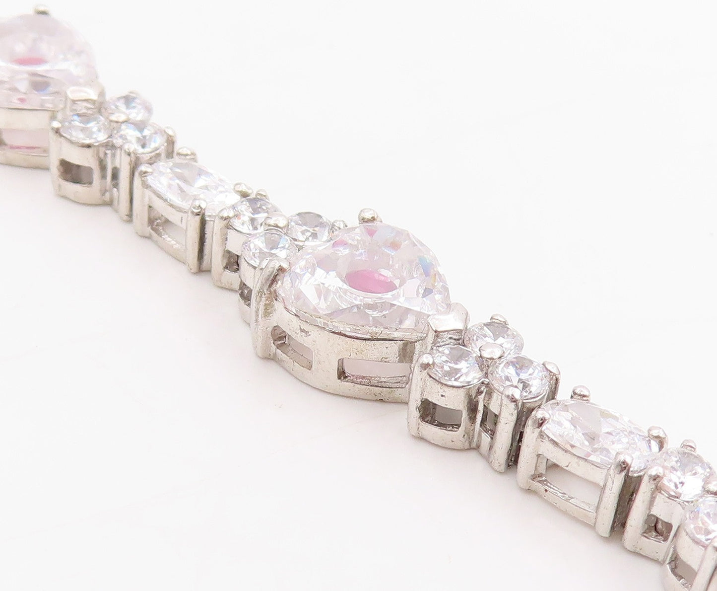 925 Sterling Silver Vintage Bracelet Sparkling CZ Love Heart Link Chain  BT11511