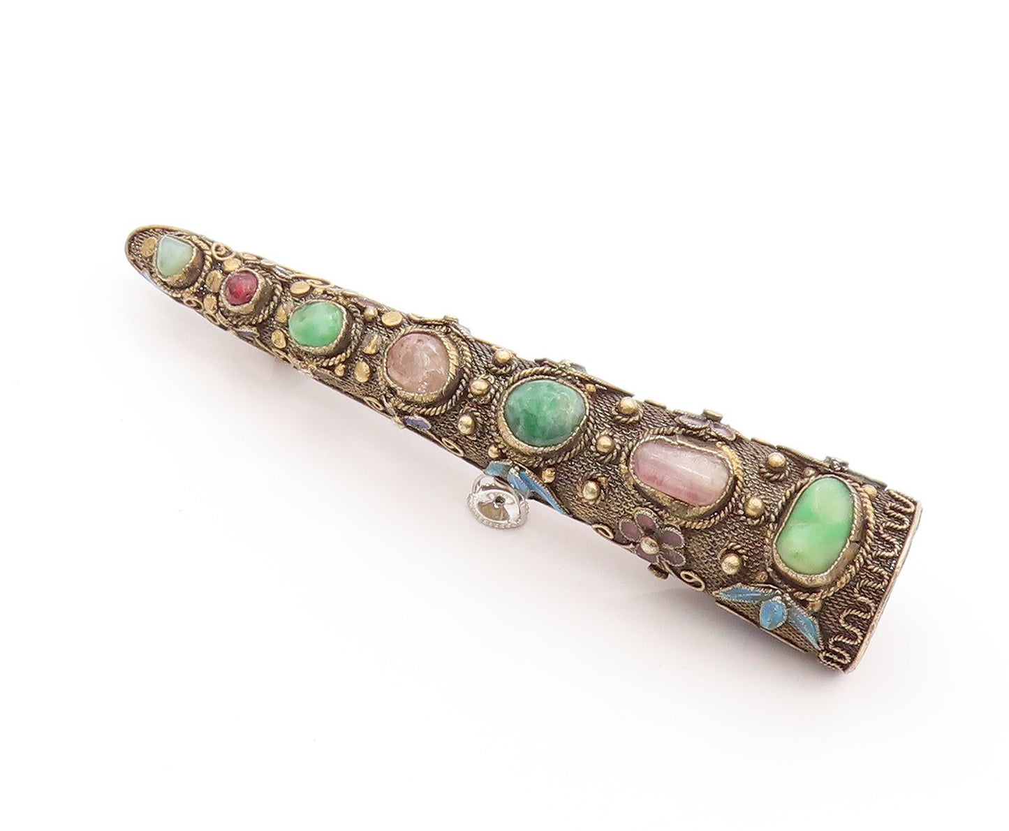 925 Sterling Silver Vintage Brooch CHINESE EXPORT Gold Plated Gemstones  BP11531