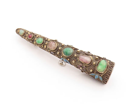 925 Sterling Silver Vintage Brooch CHINESE EXPORT Gold Plated Gemstones  BP11531