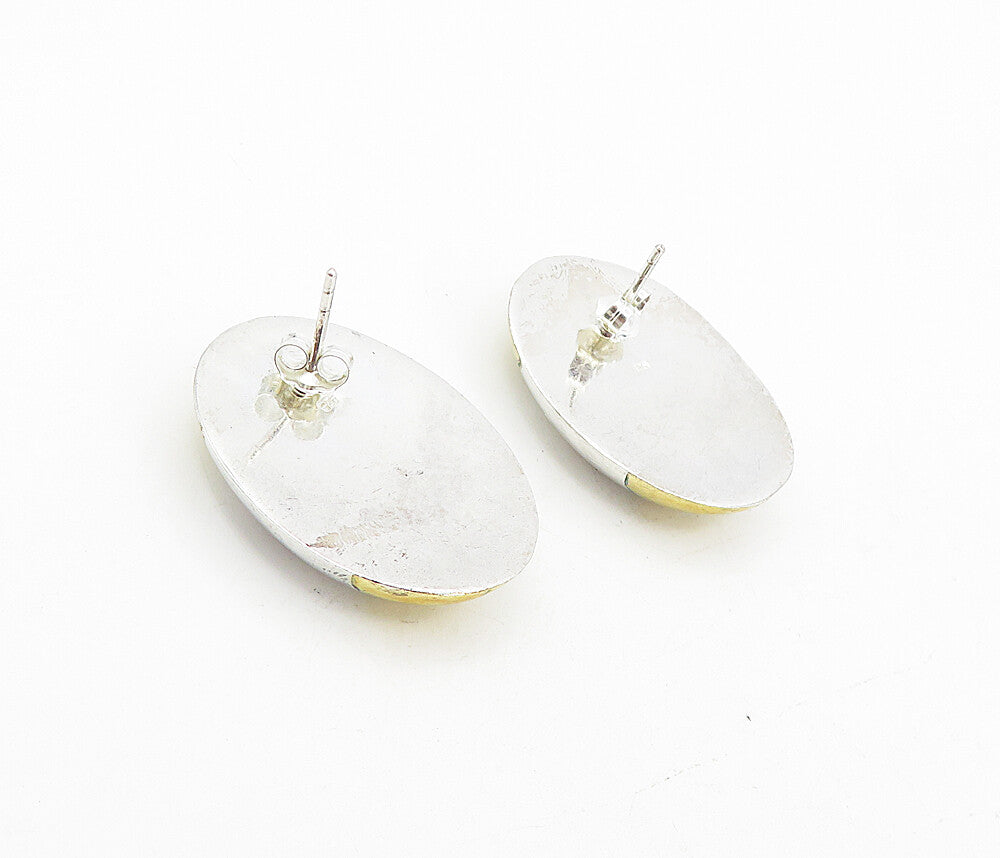 925 Sterling Silver  Vintage Two Tone Floral Detail Dome Drop Earrings  EG3970