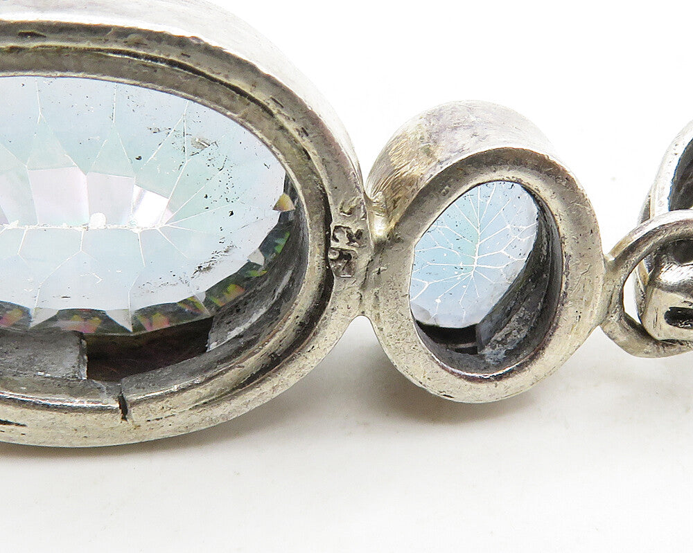 925 Sterling Silver Vintage Faceted Mystic Topaz Two Stone Pendant PT15585