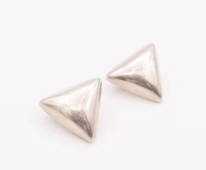 925 Sterling Silver Earrings MEXICO Minimalist Puffed Clip Back Triangle EG12840