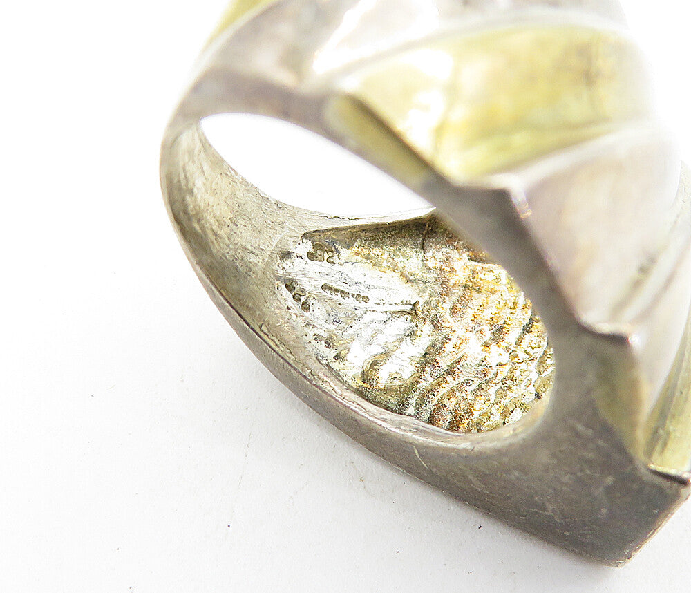 925 Sterling Silver  Vintage Modernist Two Tone Statement Ring Sz 6.5  RG5739
