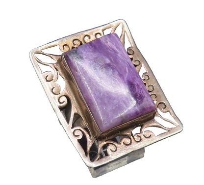 925 Silver  Vintage Openwork Frame Charoite Statement Ring Sz 7  RG26039