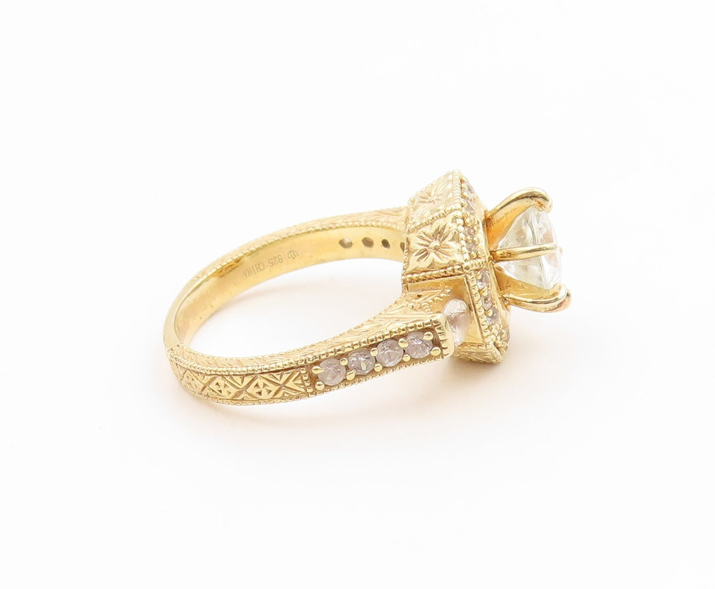 925 Sterling Silver Vintage Ring Gold Plated CZ Geometric Band  Sz 7  RG34725