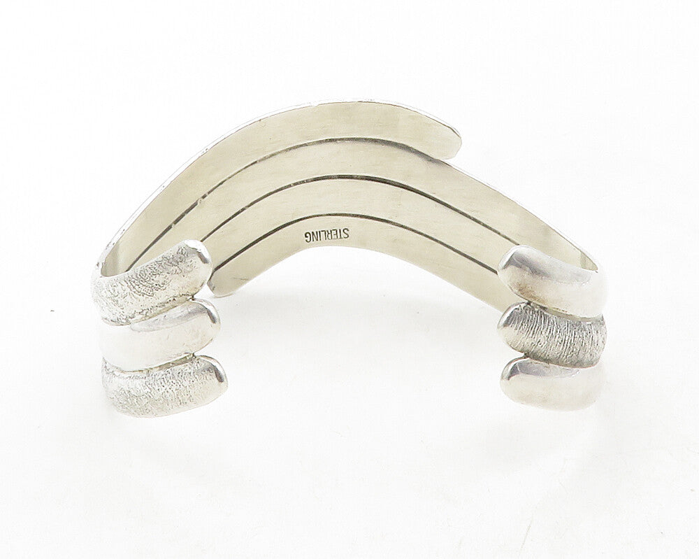 925 Sterling Silver  Vintage Shiny Textured Stacked Cuff Bracelet  BT4790