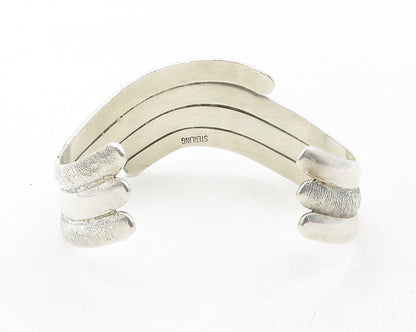 925 Sterling Silver  Vintage Shiny Textured Stacked Cuff Bracelet  BT4790