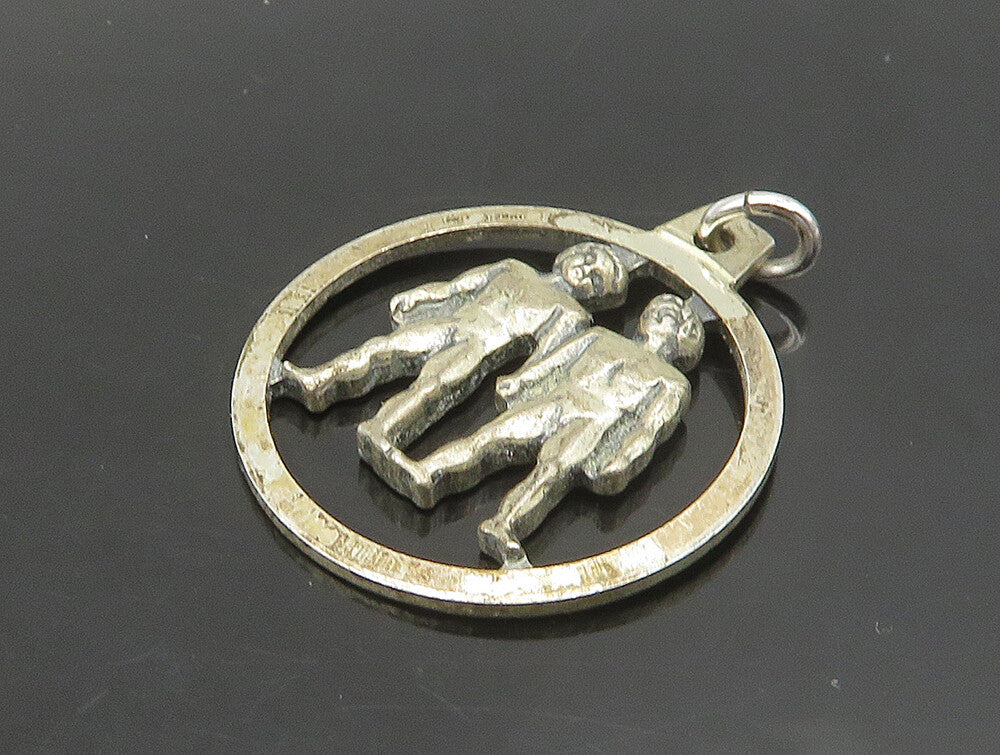 925 Sterling Silver  Vintage Petite Open Circle Gemini Zodiac Pendant  PT19585