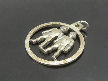 925 Sterling Silver  Vintage Petite Open Circle Gemini Zodiac Pendant  PT19585
