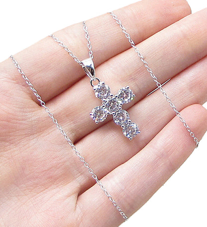 925 Sterling Silver  Faceted White Topaz Cross Pendant & Chain  PT1326