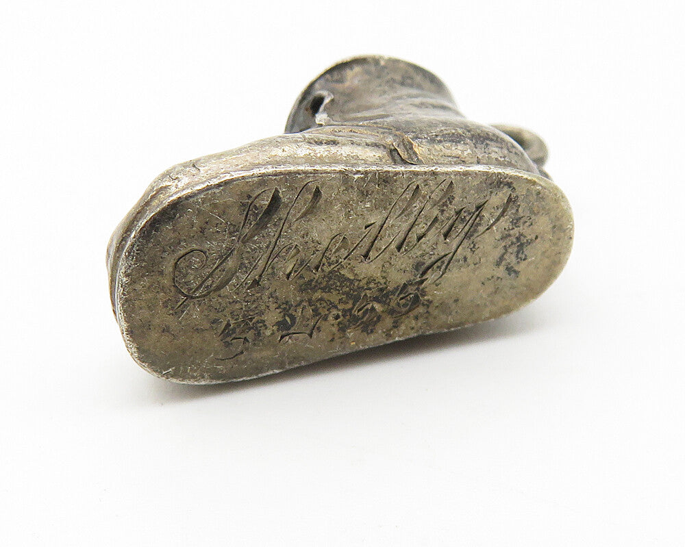 925 Sterling Silver  Vintage Antique Oxidized Laced Shoe Motif Pendant  PT8434