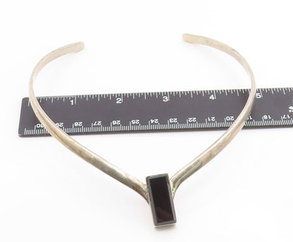 925 Sterling Silver Vintage Necklace MEXICO Modernist Black Onyx Choker  NE4809