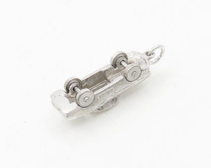 925 Sterling Silver  Vintage Shiny Old Fashioned Car Drop Pendant  PT14923