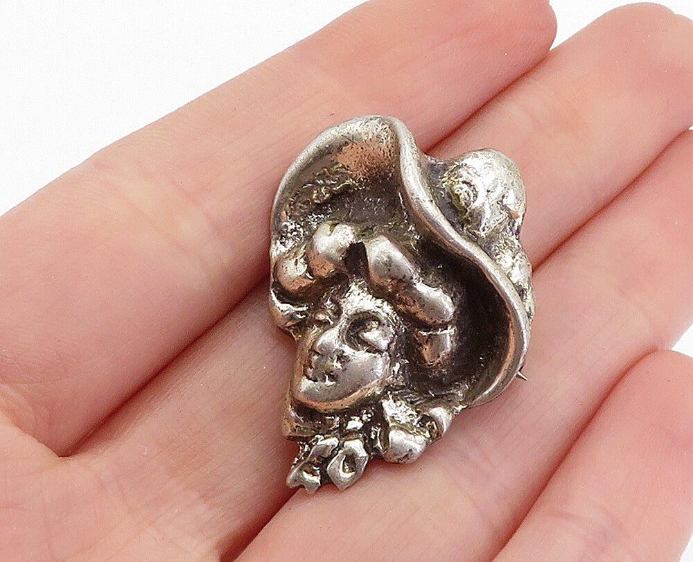 925 Sterling Silver  Vintage Antique Sculpted Woman's Face Brooch Pin  BP2263
