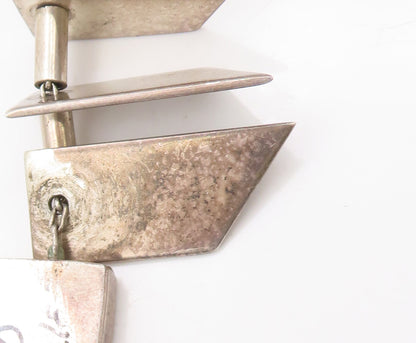925 Sterling Silver Vintage Necklace Brutalist  Pointed Plate Solid Link  NE4230