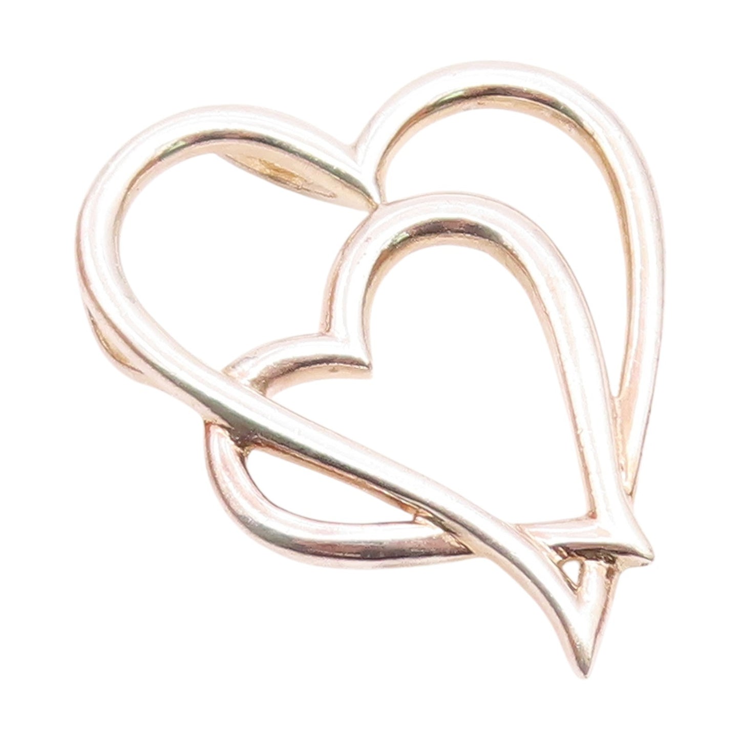 925 Sterling Silver  Vintage Shiny Smooth Open Love Hearts Pendant  PT13944