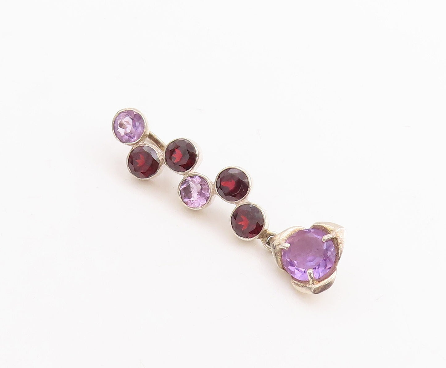 925 Sterling Silver Vintage Pendant Designer Amethyst & Garnet Drop   PT23348