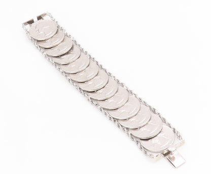 925 Sterling Silver Vintage Bracelet Solid US Quarter Dollar Coins Link  BT11626