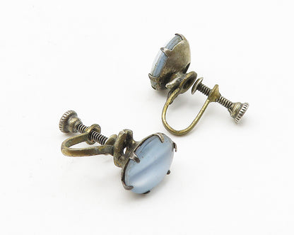 925 Sterling Silver  Vintage Blue Cat's Eye Topaz Non Pierce Earrings  EG5618
