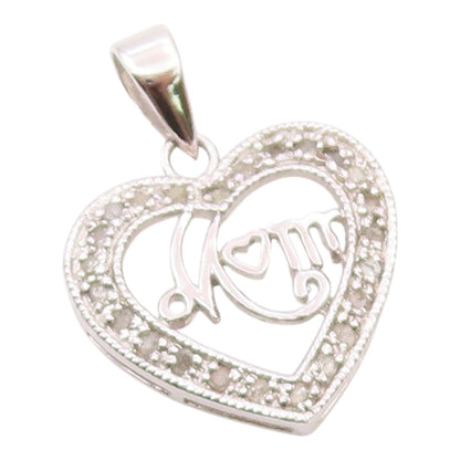 925 Silver  Vintage Open Genuine Diamonds Love Heart MOM Pendant  PT21098