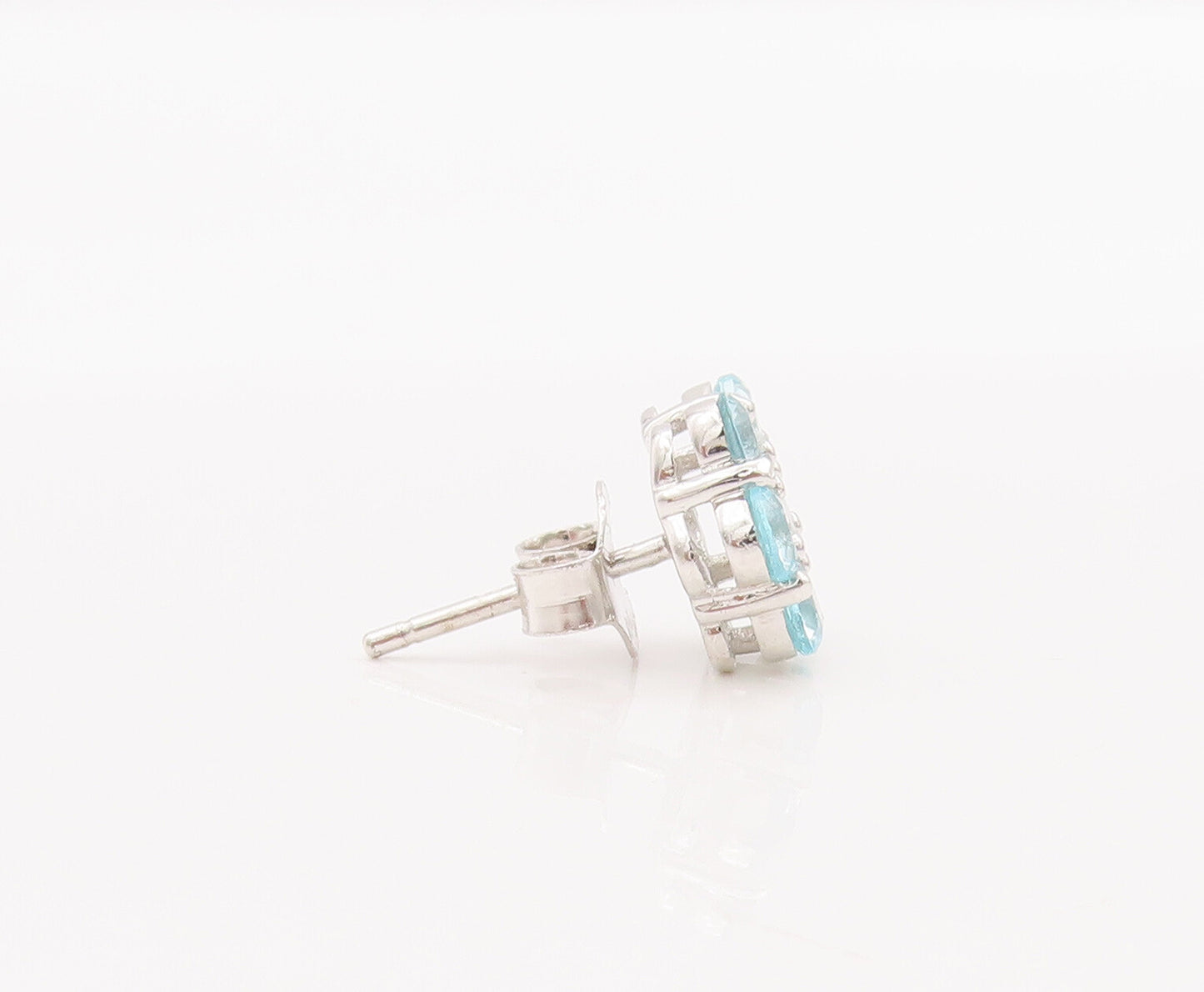 925 Sterling Silver Vintage Earrings Round Blue CZ Beaded Flower  EG12999