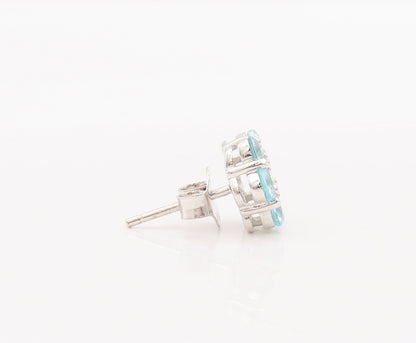 925 Sterling Silver Vintage Earrings Round Blue CZ Beaded Flower  EG12999