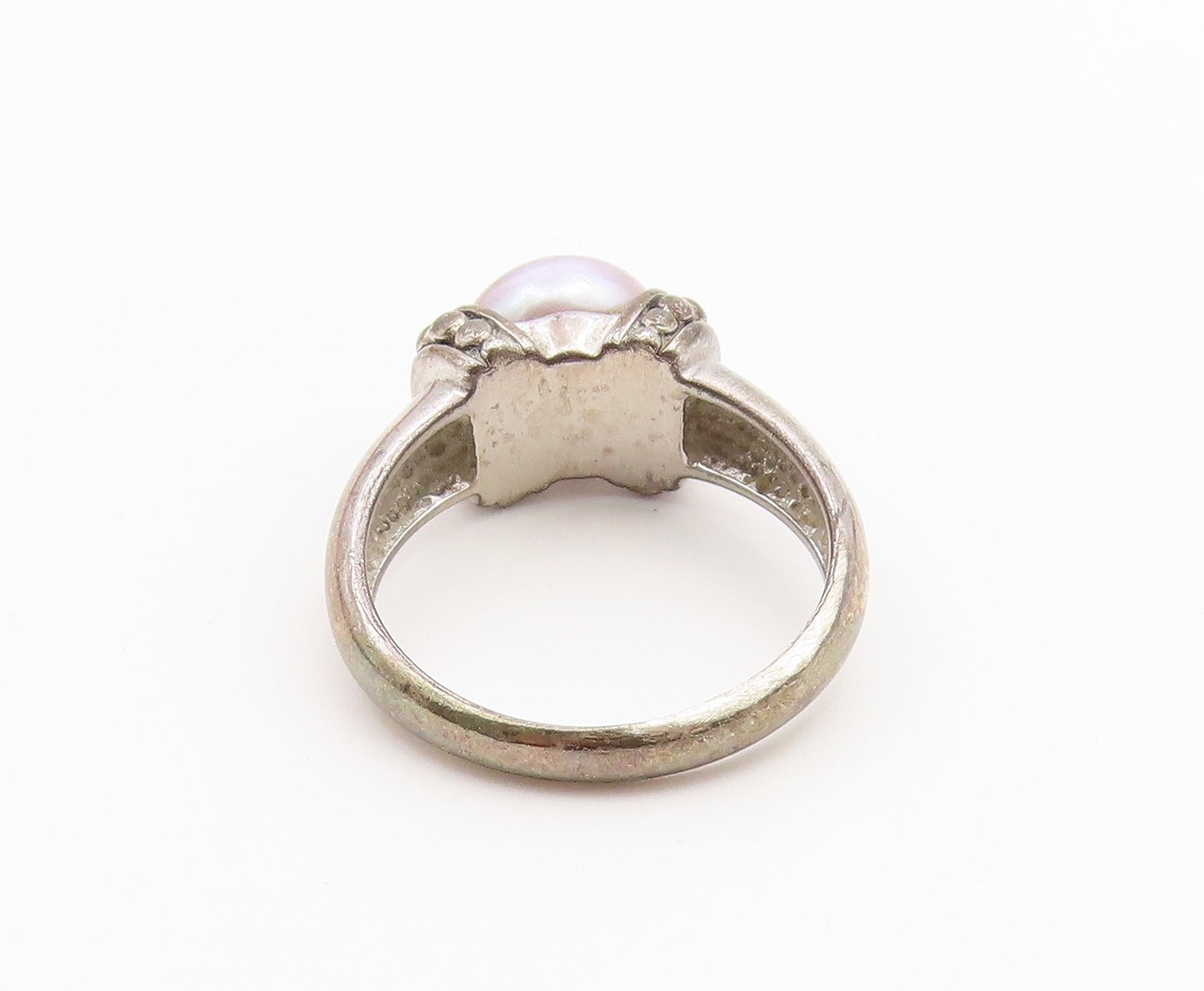 925 Sterling Silver Vintage Ring Classic Pearl Statement Band  Sz 8  RG36818