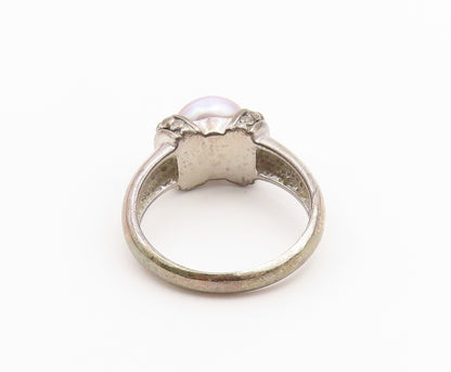 925 Sterling Silver Vintage Ring Classic Pearl Statement Band  Sz 8  RG36818