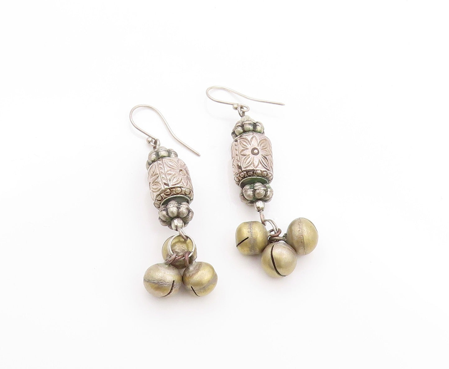 925 Sterling Silver Vintage Earrings Floral Carved Metal Ball Drop  EG13611