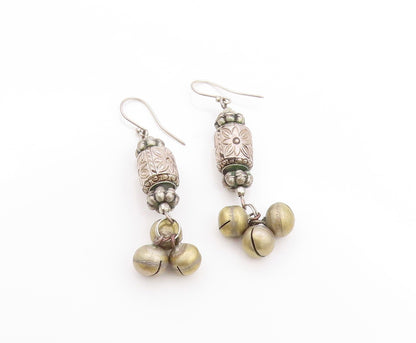 925 Sterling Silver Vintage Earrings Floral Carved Metal Ball Drop  EG13611