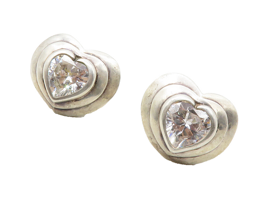 925 Sterling Silver  Vintage Cubic Zirconia Love Heart Drop Earrings  EG6674
