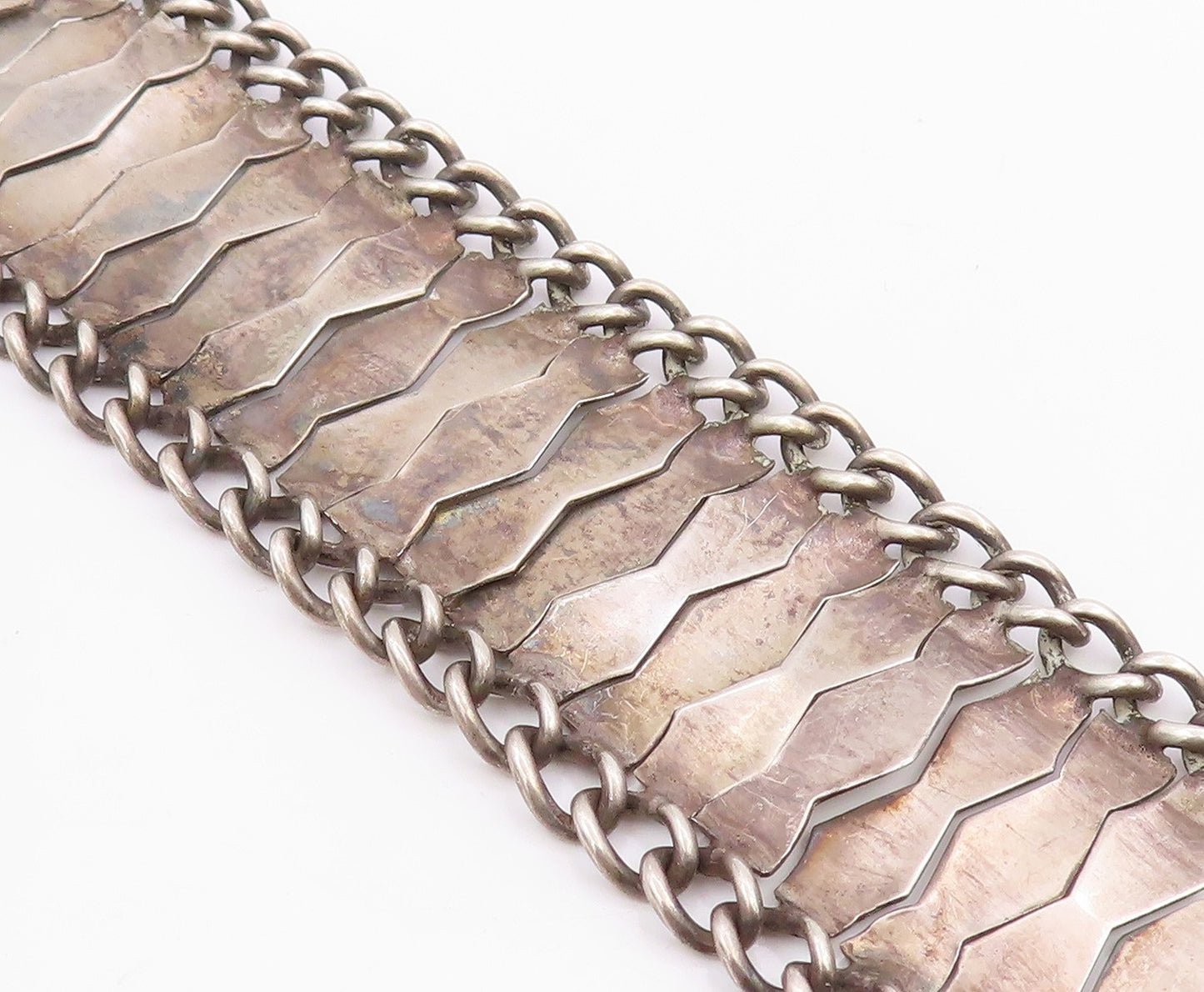 925 Sterling Silver Vintage Bracelet Modernist Geometric Weave Link  BT11957