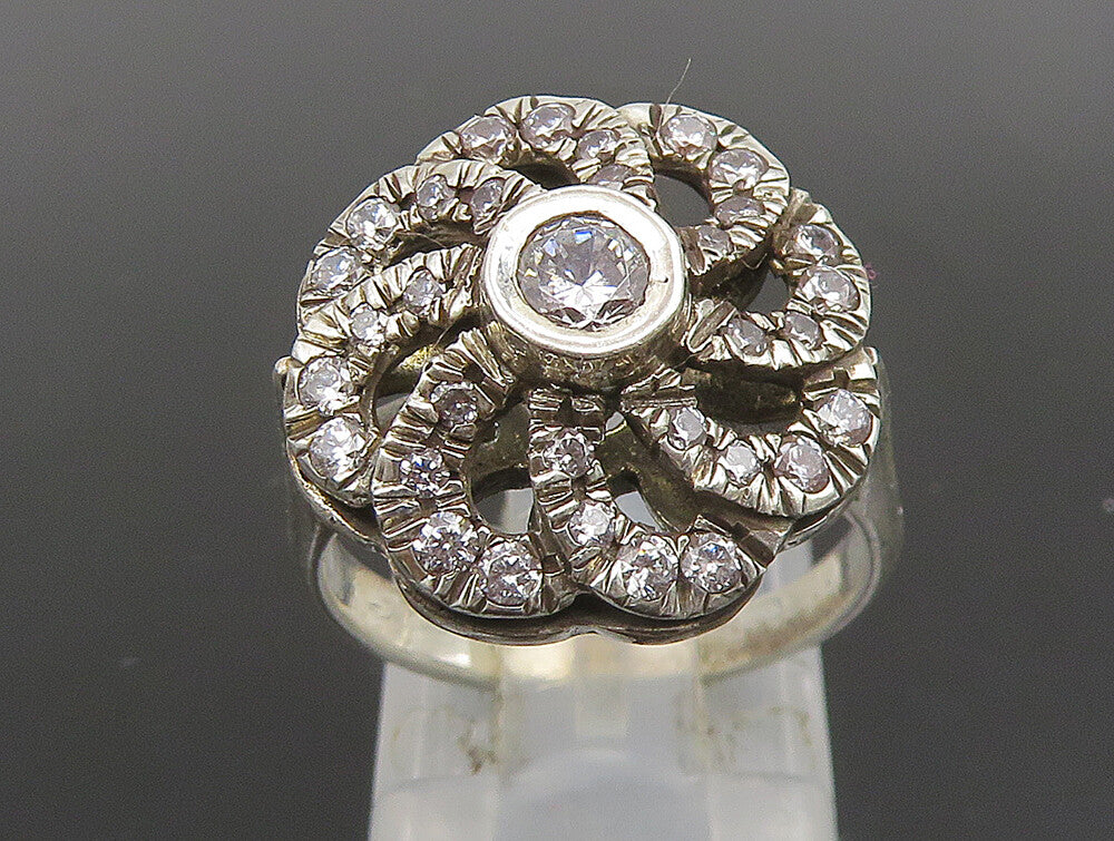 925 Sterling Silver  Vintage Cubic Zirconia Spial Flower Ring Sz 7  RG24784