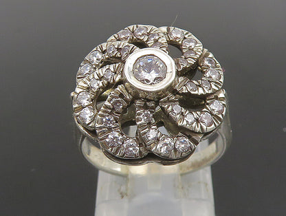 925 Sterling Silver  Vintage Cubic Zirconia Spial Flower Ring Sz 7  RG24784