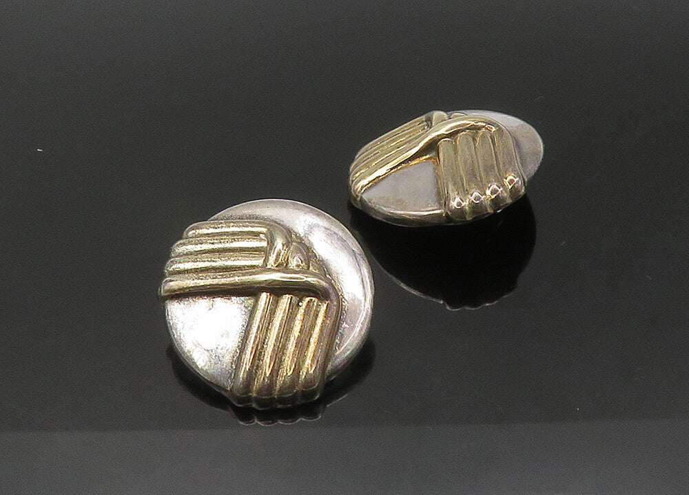 925 Sterling Silver  Vintage Two Tone Round Non Pierce Drop Earrings  EG10820