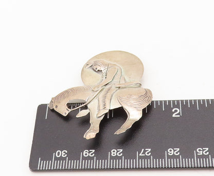 925 Sterling Silver Vintage Brooch Pin NAVAJO Etched Sad Man On Horse  BP10589