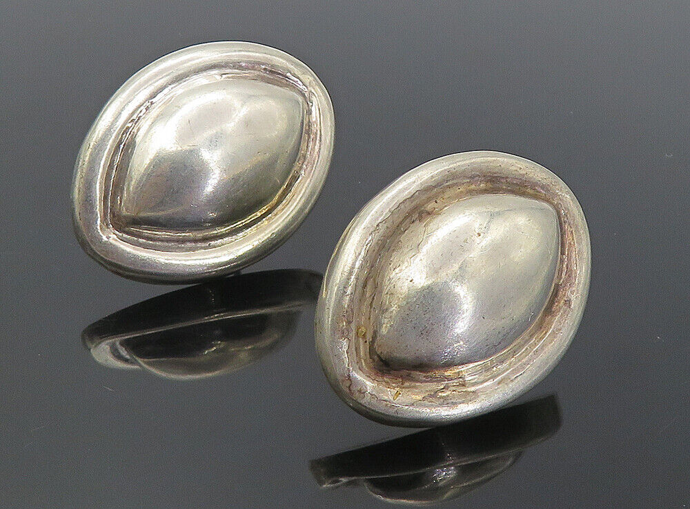 MEXICO 925 Sterling Silver  Vintage Shiny Pointed Oval Drop Earrings  EG4027