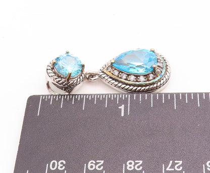 925 Sterling Silver Vintage Pendant Drop & Round Cut Blue & White Topaz  PT23767