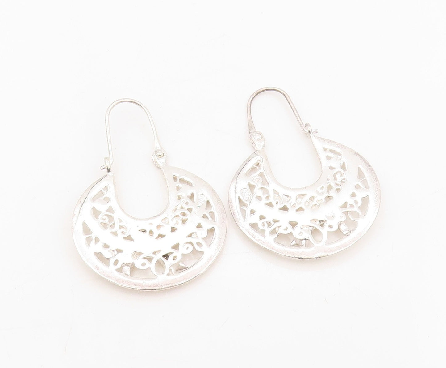 925 Sterling Silver Vintage Earrings Intricate Openwork Dove Bird Drop  EG13906