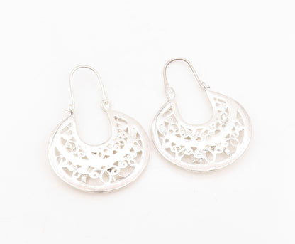 925 Sterling Silver Vintage Earrings Intricate Openwork Dove Bird Drop  EG13906