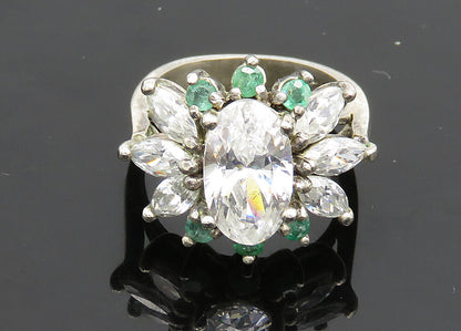 925 Silver  Vintage Cubic Zirconia & Topaz Floral Cocktail Ring Sz 6  RG19989