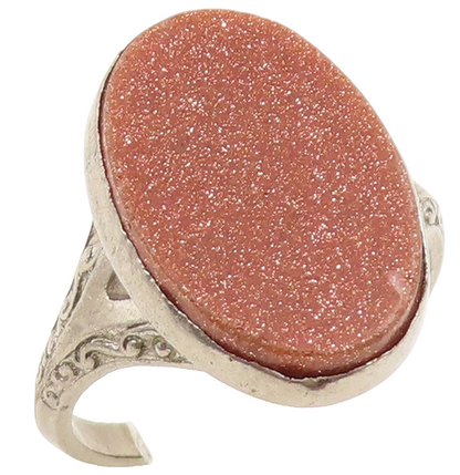 925 Sterling Silver Vintage Ring Oval Goldstone Statement Band  Sz 5  RG36600