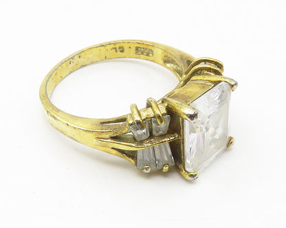 925 Sterling Silver  Cubic Zirconia Gold Plated Shiny Band Ring Sz 7  RG10659
