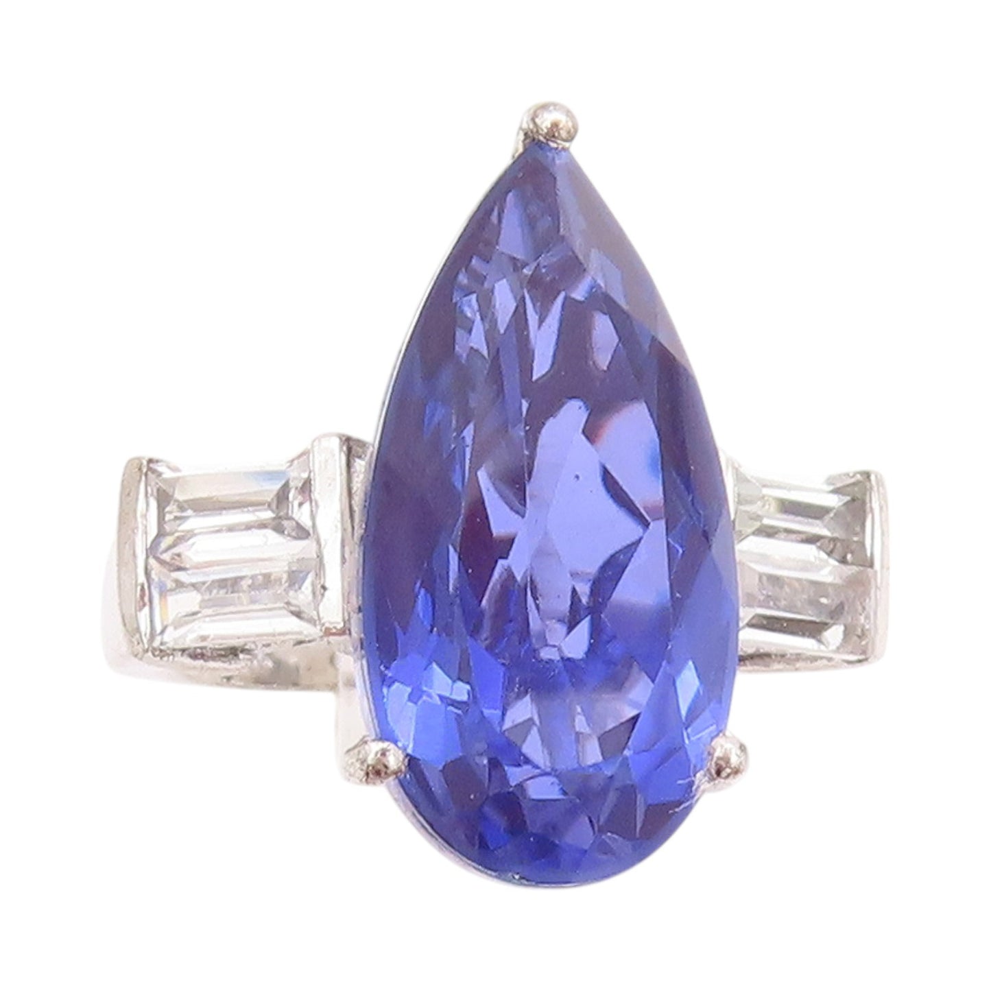 925 Sterling Silver Vintage Ring Drop Cut Blue & White CZ  Sz 6  RG32926
