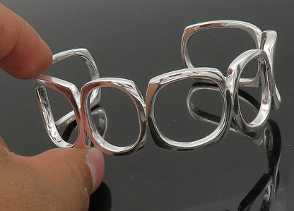 925 Sterling Silver  Vintage Shiny Rounded Square Open Cuff Bracelet  BT8670