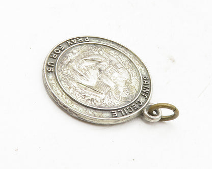 MALCO 925 Sterling Silver  Vintage Antique Saint Cecile Prayer Pendant  PT7351